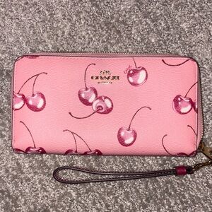 Coach Long Zip Around Wallet With Cherry Print